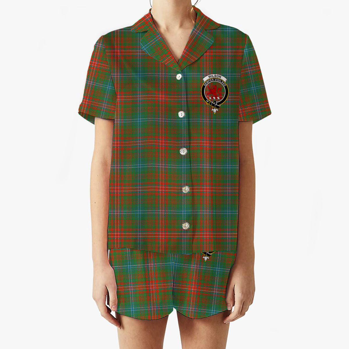 ScotsTee Shop Scottish Wilson Ancient Clan Crest Women's Short Sleeve Short Set Tartan Pyjama Set