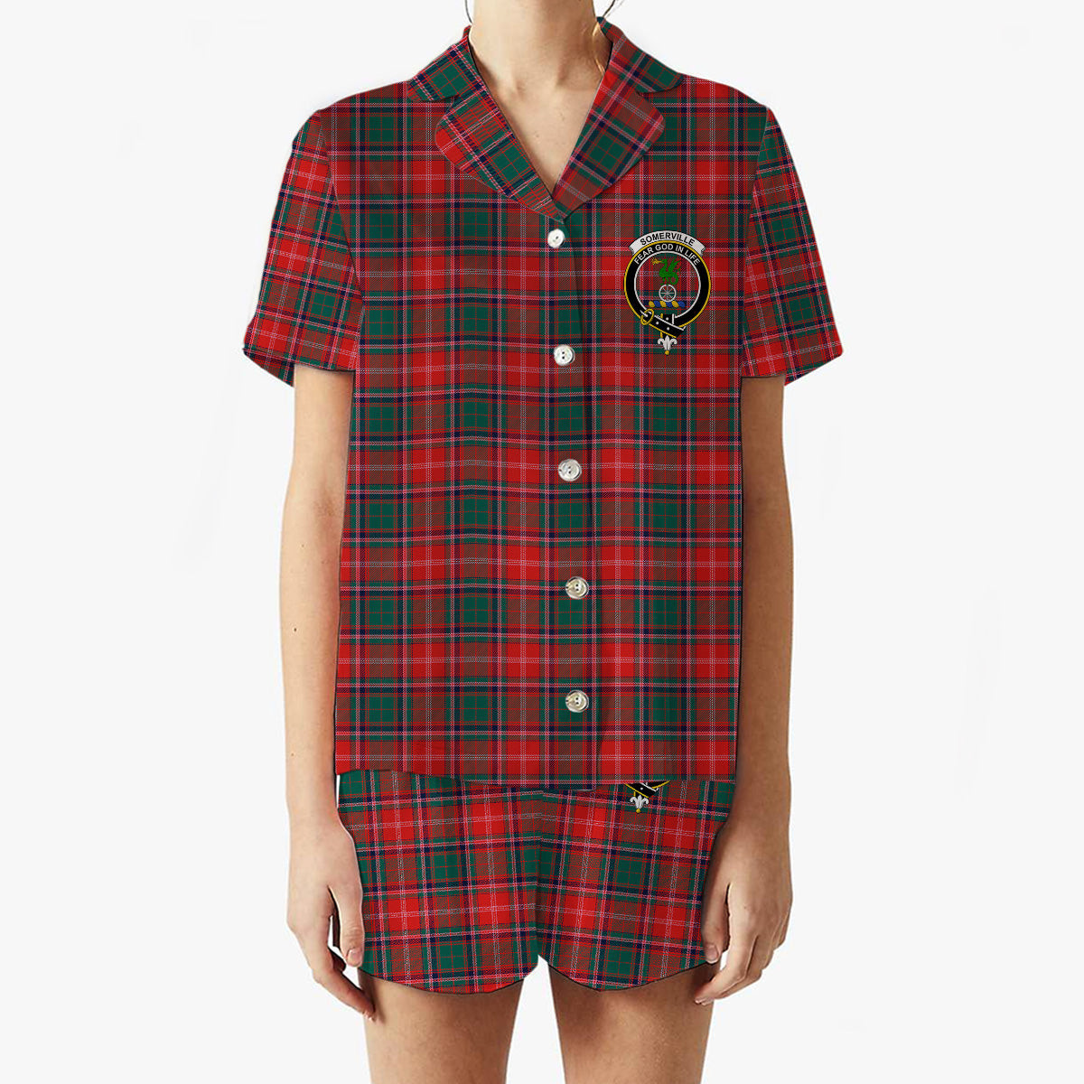 ScotsTee Shop Scottish Somerville Modern Crest Women's Short Sleeve Short Set Tartan Pyjama Set