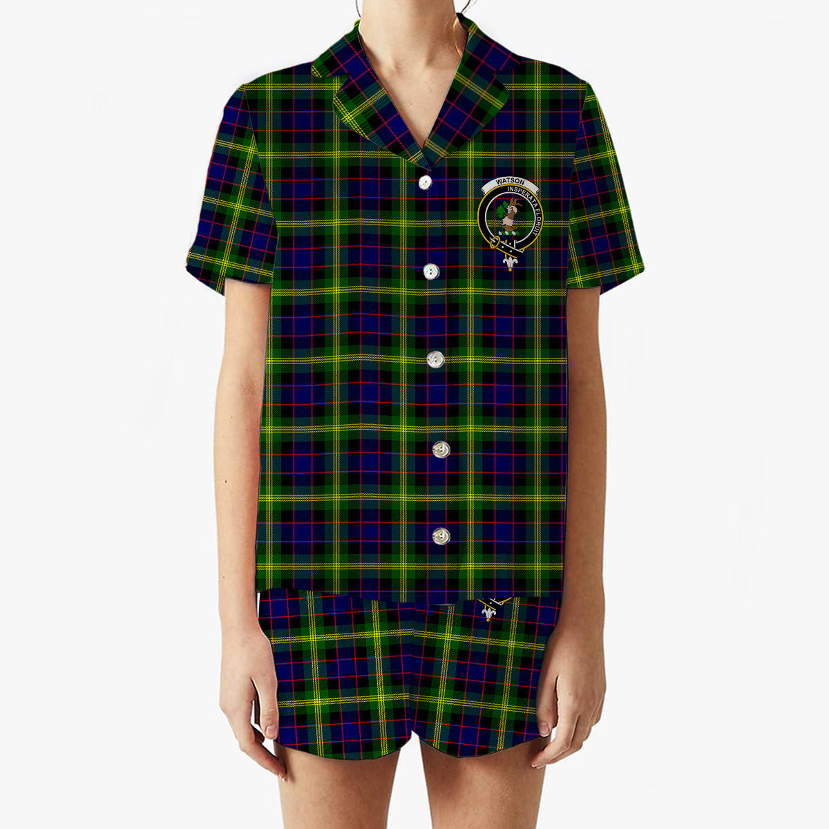 ScotsTee Shop Scottish Watson Modern Crest Women's Short Sleeve Short Set Tartan Pyjama Set