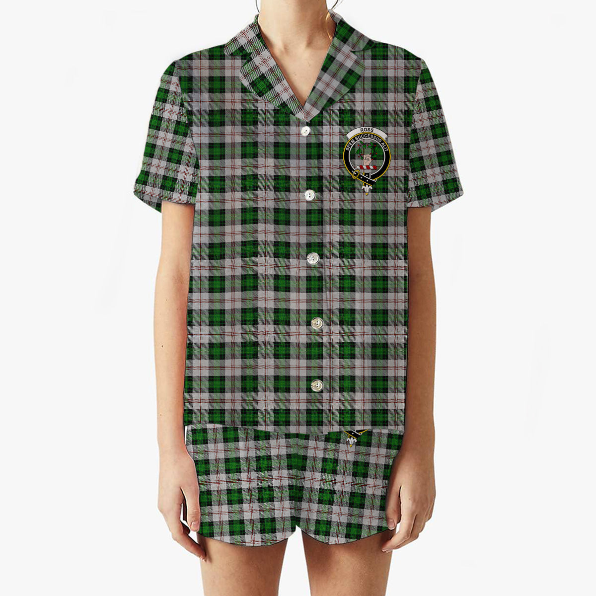 ScotsTee Shop Scottish Ross Arisaid Crest Women's Short Sleeve Short Set Tartan Pyjama Set