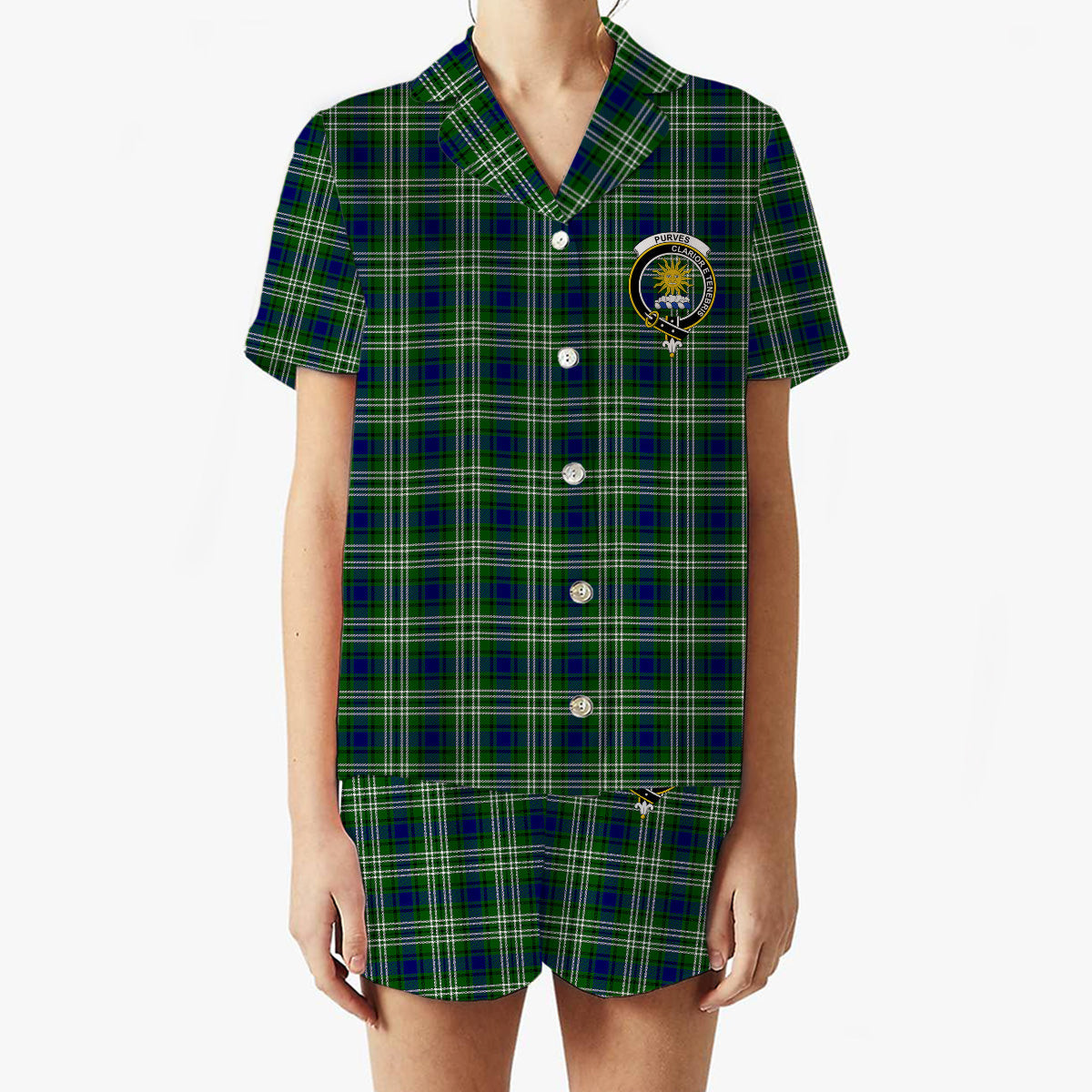 ScotsTee Shop Scottish Purves Crest Women's Short Sleeve Short Set Tartan Pyjama Set