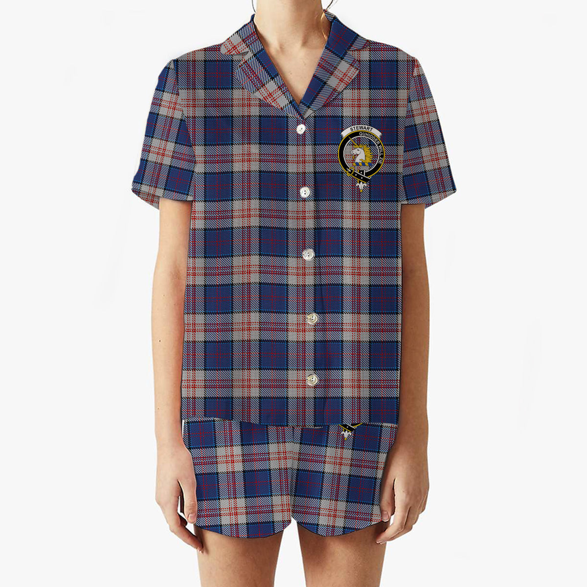 ScotsTee Shop Scottish Stewart of Appin Hunting Dress Crest Women's Short Sleeve Short Set Tartan Pyjama Set