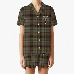 ScotsTee Shop Scottish Stewart Hunting Weathered Crest Women's Short Sleeve Short Set Tartan Pyjama Set