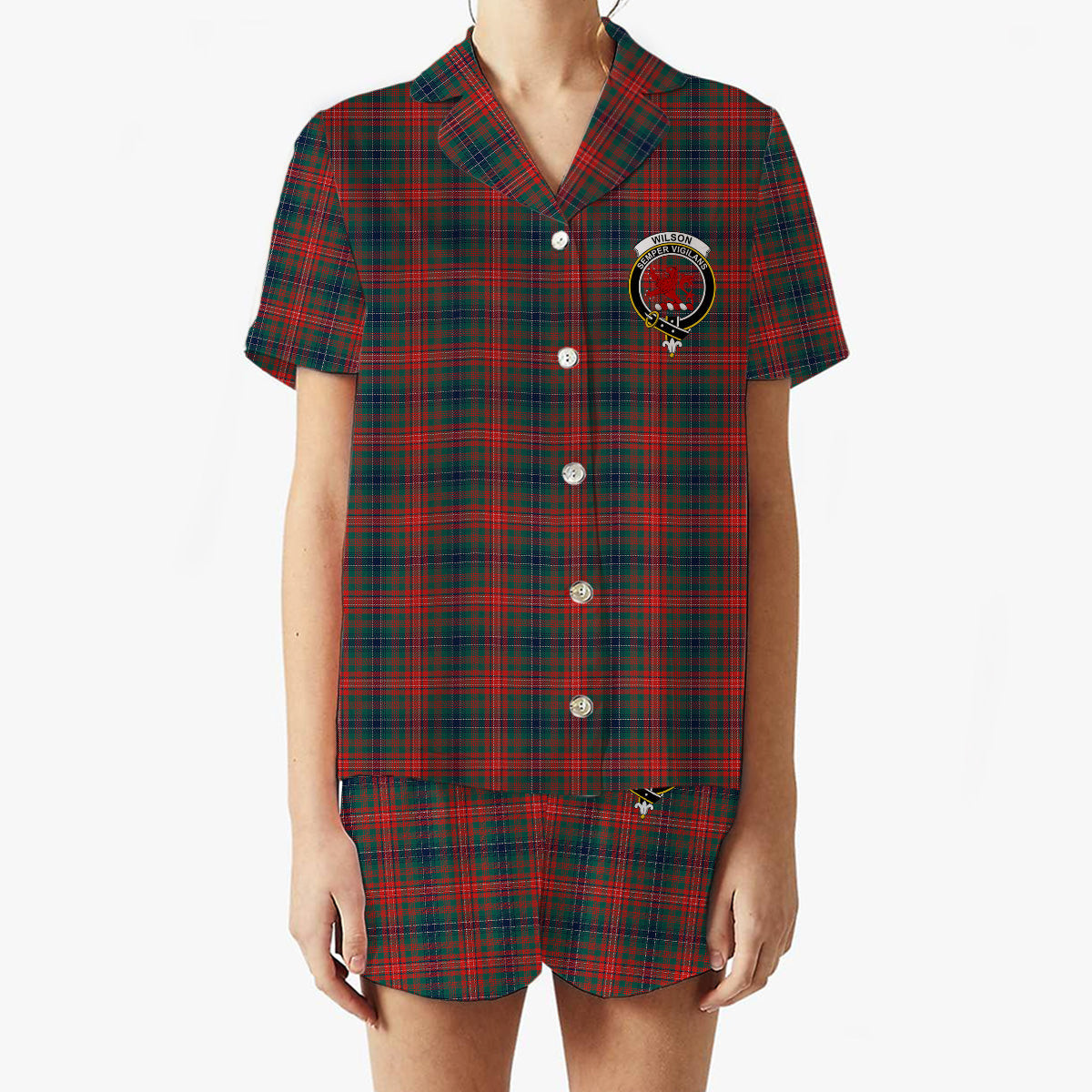 ScotsTee Shop Scottish Wilson Modern Clan Crest Women's Short Sleeve Short Set Tartan Pyjama Set