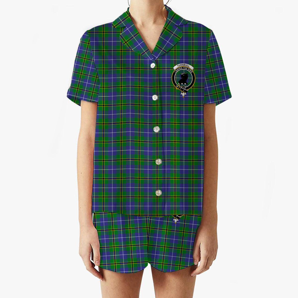 ScotsTee Shop Scottish Turnbull Hunting SC Crest Women's Short Sleeve Short Set Tartan Pyjama Set