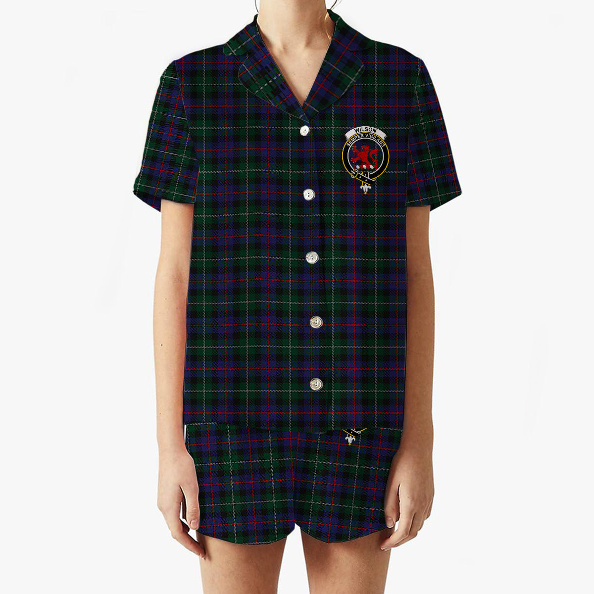 ScotsTee Shop Scottish Wilsons 230 Crest Women's Short Sleeve Short Set Tartan Pyjama Set