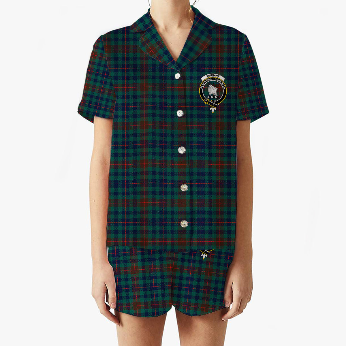 ScotsTee Shop Scottish Tennant Yules Modern Crest Women's Short Sleeve Short Set Tartan Pyjama Set
