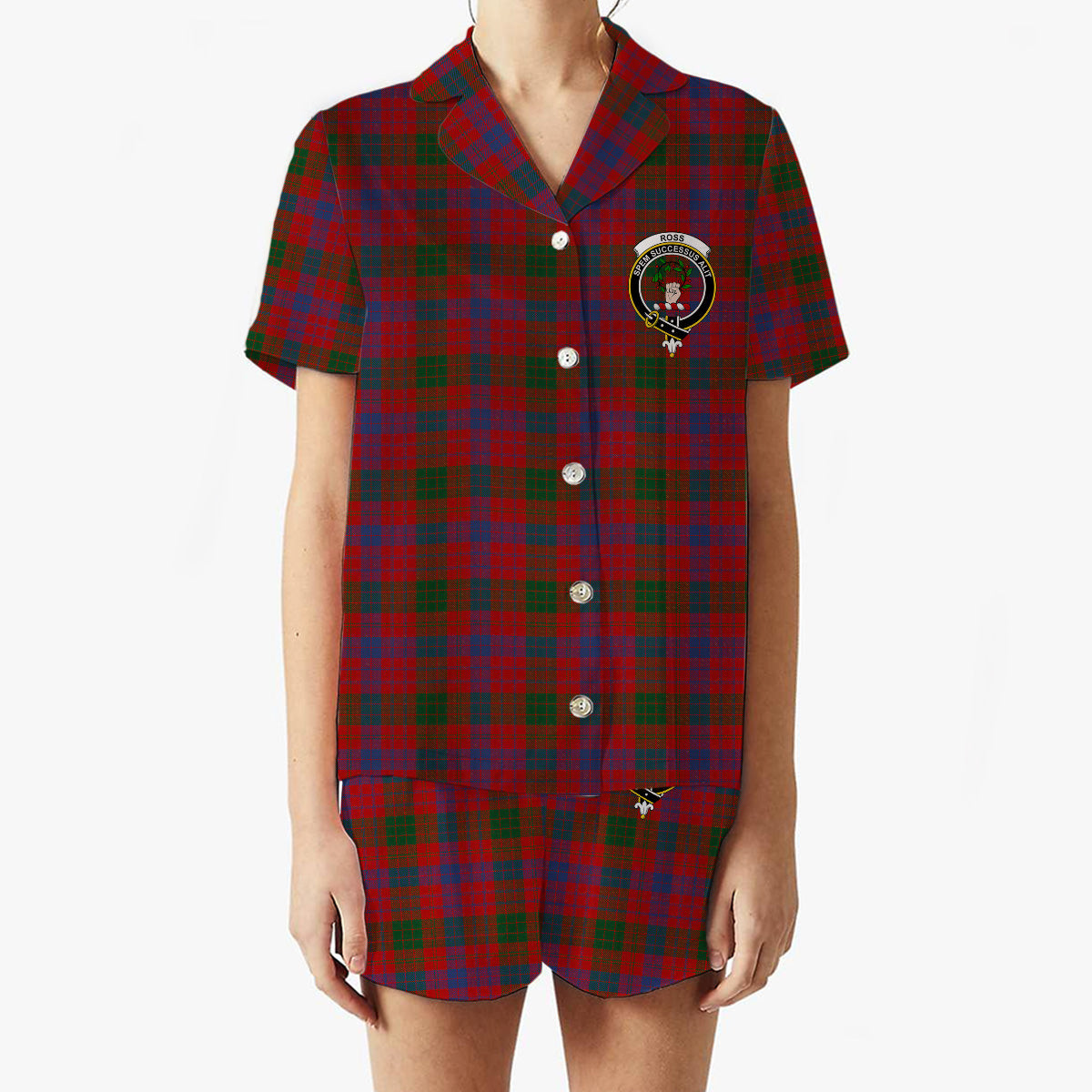 ScotsTee Shop Scottish Ross 4 Crest Women's Short Sleeve Short Set Tartan Pyjama Set