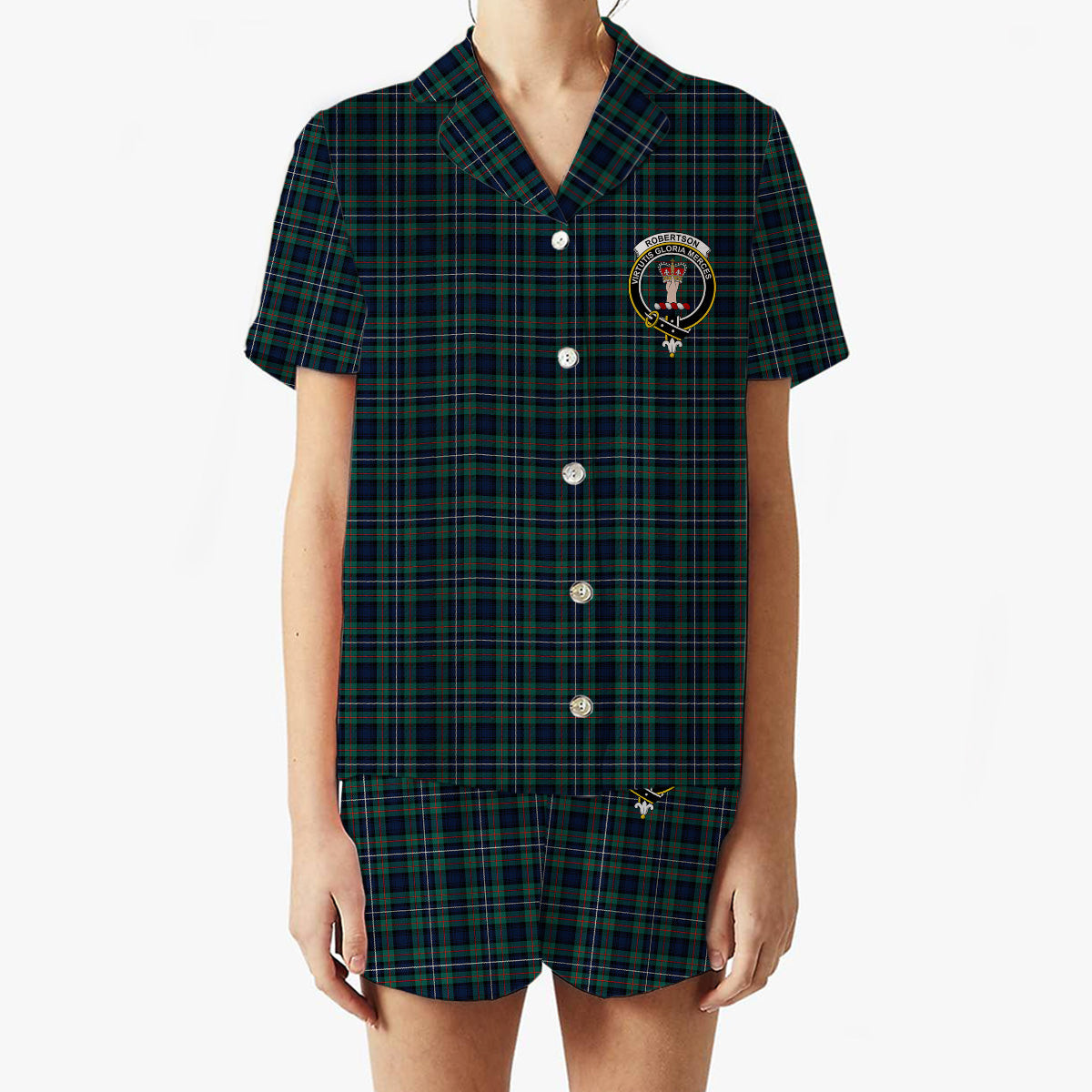 ScotsTee Shop Scottish Robertson Hunting Modern Clan Crest Women's Short Sleeve Short Set Tartan Pyjama Set
