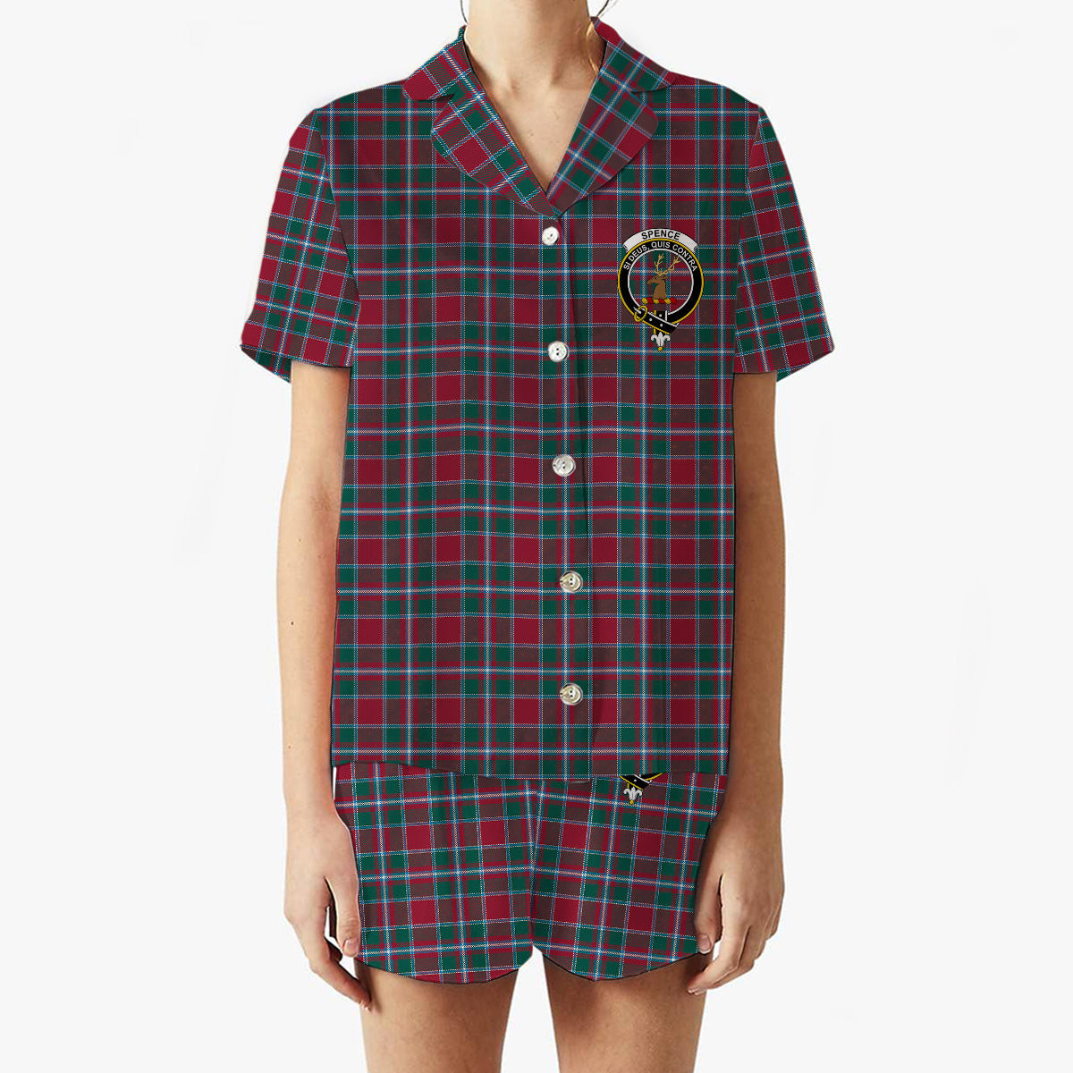 ScotsTee Shop Scottish Spence Modern Clan Crest Women's Short Sleeve Short Set Tartan Pyjama Set