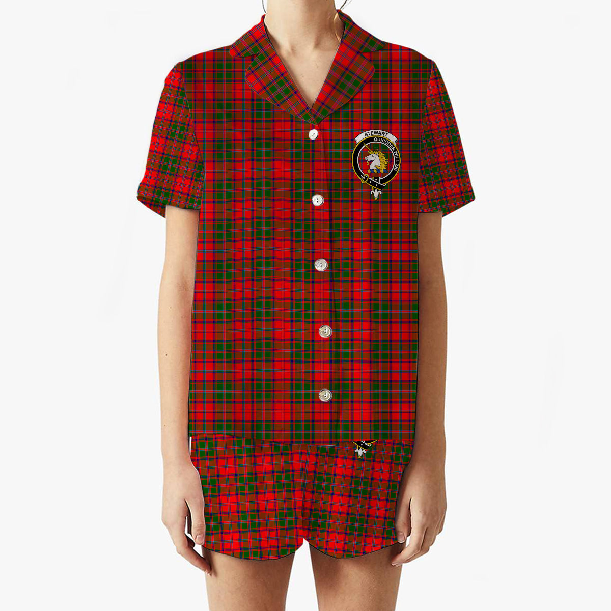 ScotsTee Shop Scottish Stewart of Appin SC Crest Women's Short Sleeve Short Set Tartan Pyjama Set