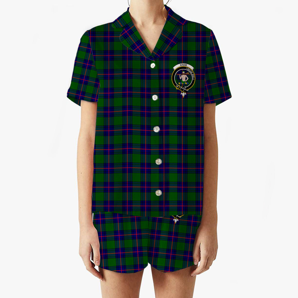ScotsTee Shop Scottish Shaw Modern Crest Women's Short Sleeve Short Set Tartan Pyjama Set