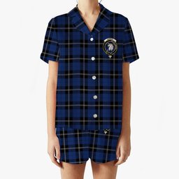ScotsTee Shop Scottish Ramsay Blue Modern Crest Women's Short Sleeve Short Set Tartan Pyjama Set