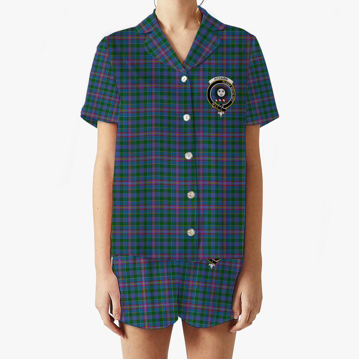 ScotsTee Shop Scottish Pitcairn Heritage Hunting Crest Women's Short Sleeve Short Set Tartan Pyjama Set
