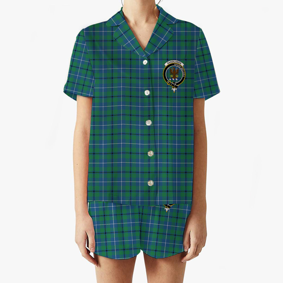 ScotsTee Shop Scottish Sandilands Ancient Crest Women's Short Sleeve Short Set Tartan Pyjama Set