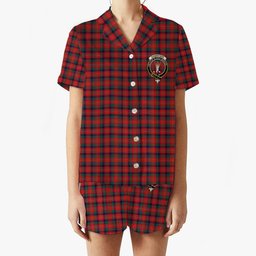 ScotsTee Shop Scottish Robertson White line New Modern Crest Women's Short Sleeve Short Set Tartan Pyjama Set