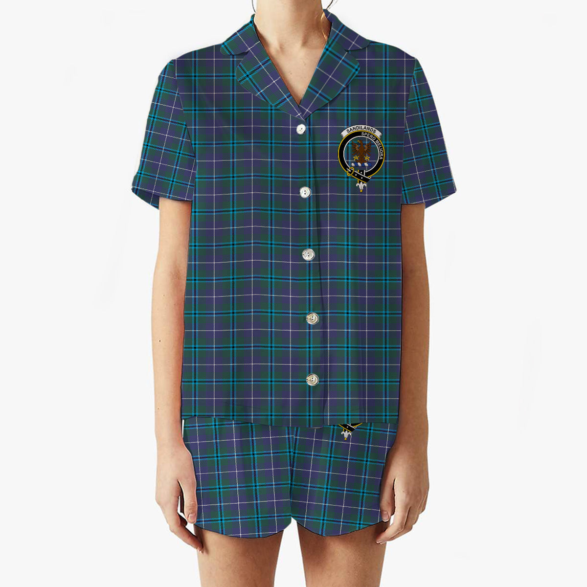 ScotsTee Shop Scottish Sandilands Crest Women's Short Sleeve Short Set Tartan Pyjama Set