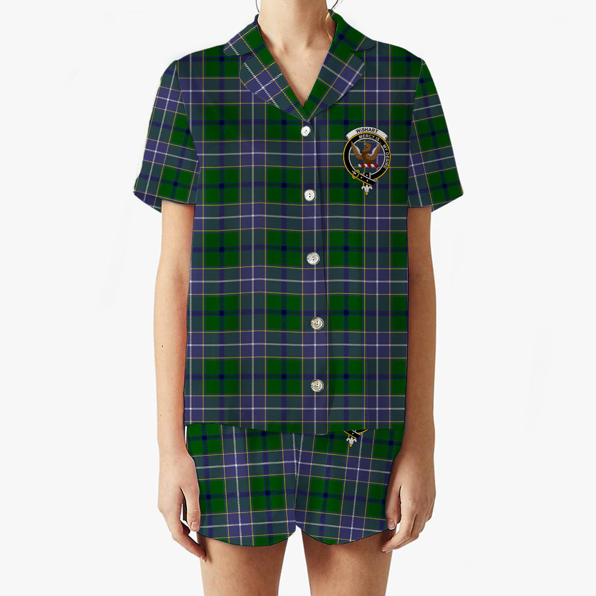 ScotsTee Shop Scottish Wishart Hunting Modern Crest Women's Short Sleeve Short Set Tartan Pyjama Set