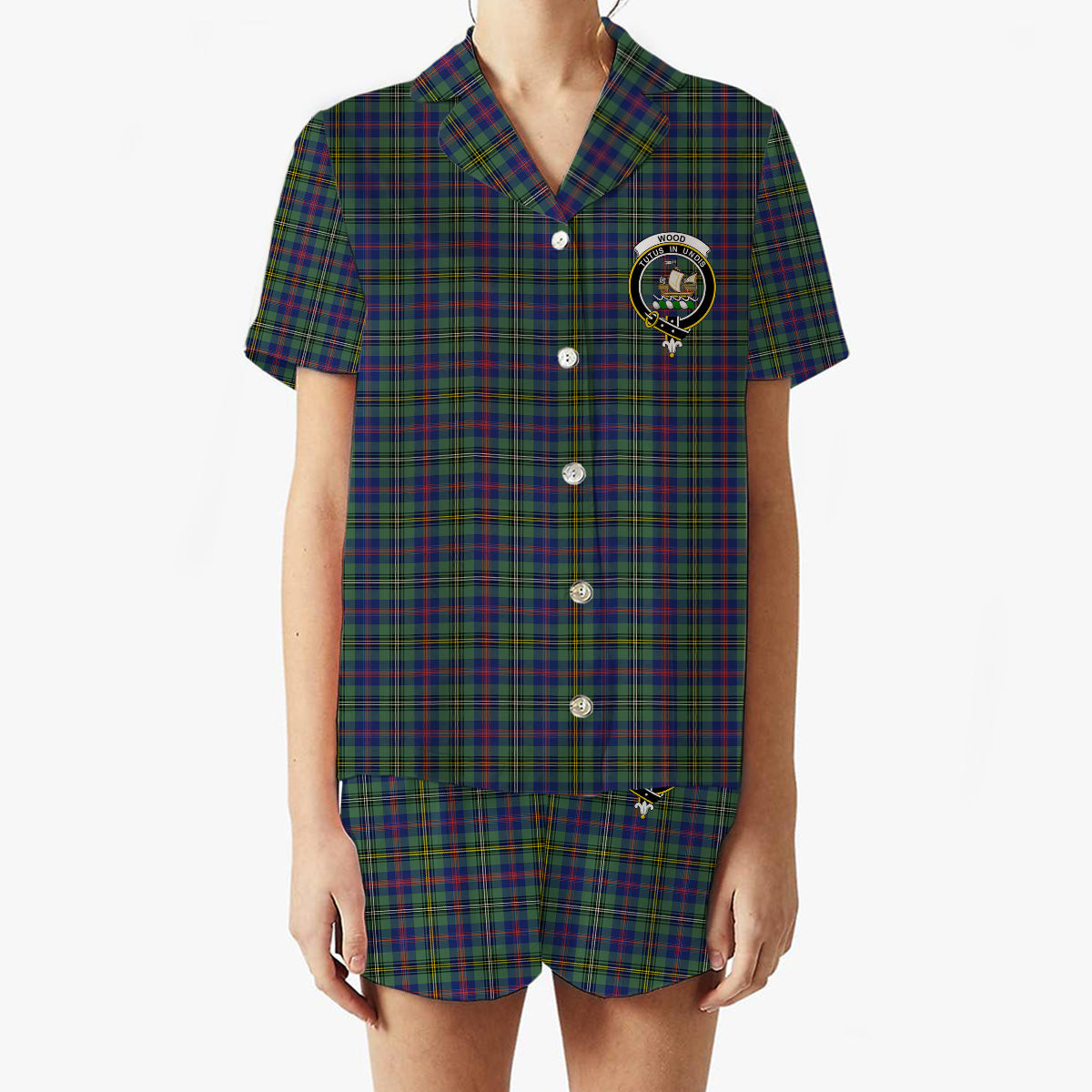 ScotsTee Shop Scottish Wood SC Crest Women's Short Sleeve Short Set Tartan Pyjama Set