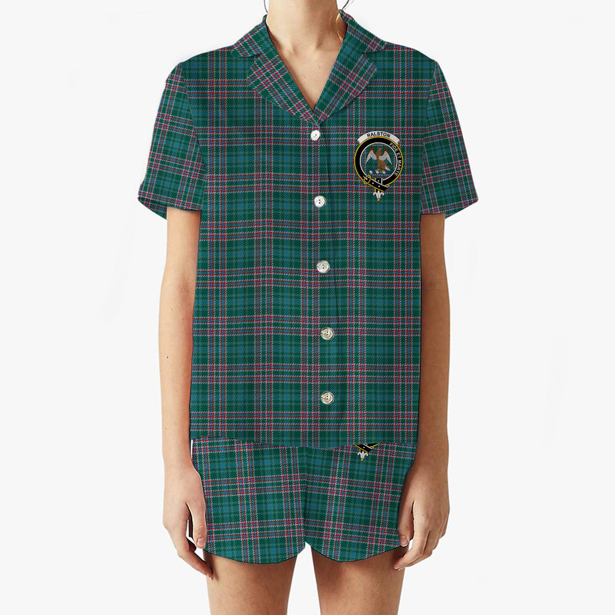 ScotsTee Shop Scottish Ralston USA Modern Crest Women's Short Sleeve Short Set Tartan Pyjama Set