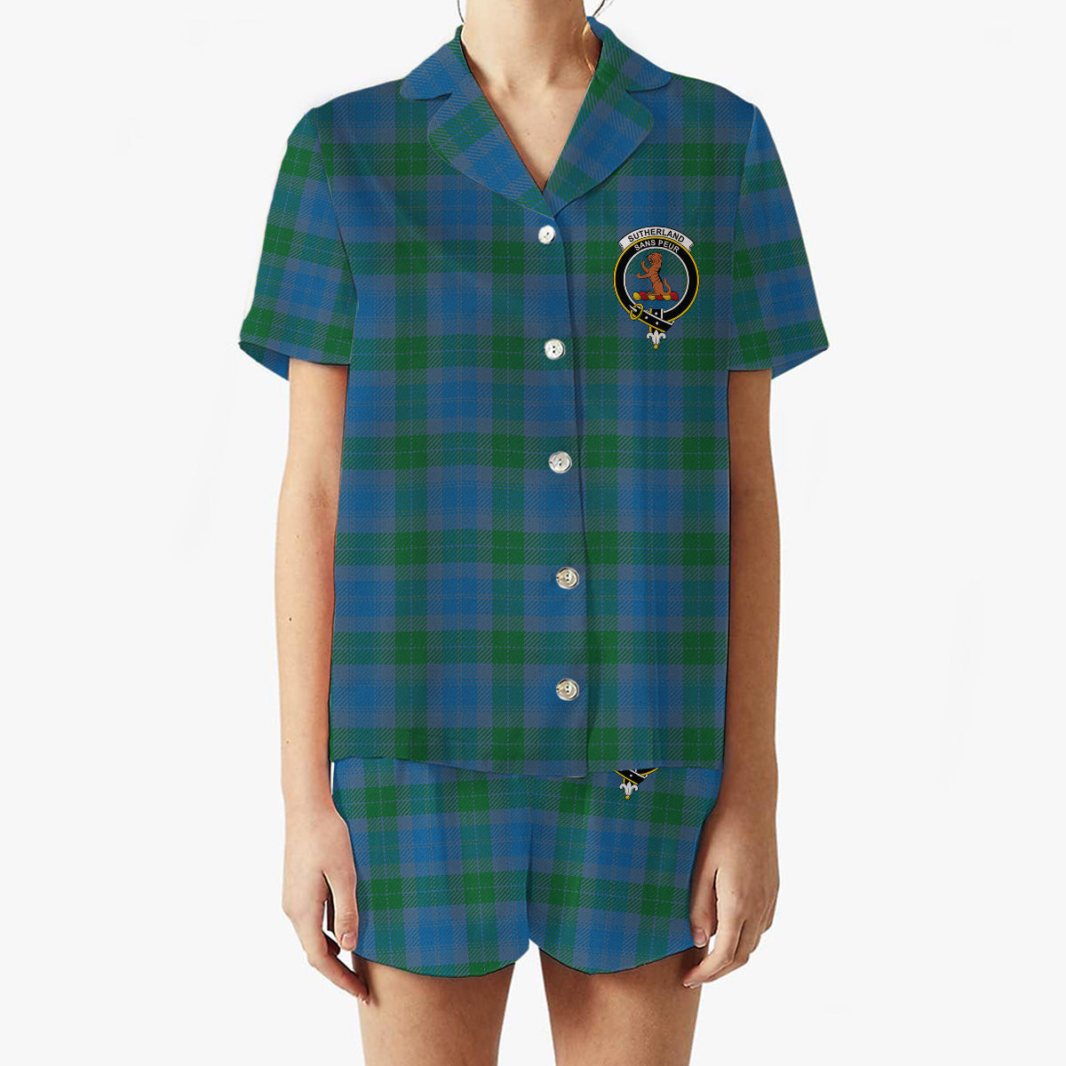 ScotsTee Shop Scottish Sutherland Hunting Ancient Crest Women's Short Sleeve Short Set Tartan Pyjama Set
