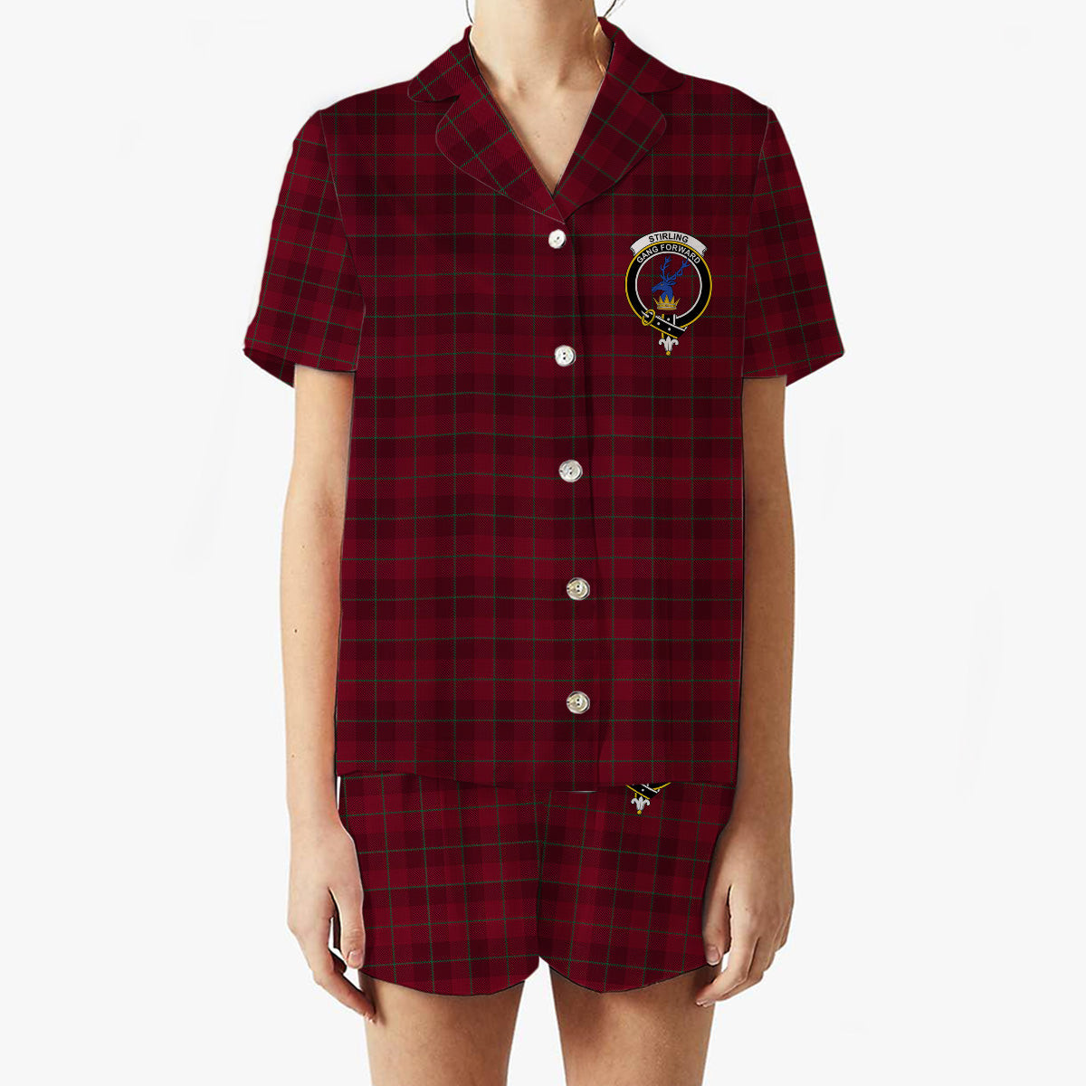 ScotsTee Shop Scottish Stirling of Keir Crest Women's Short Sleeve Short Set Tartan Pyjama Set