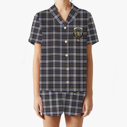 ScotsTee Shop Scottish Stewart Dress Blue Crest Women's Short Sleeve Short Set Tartan Pyjama Set