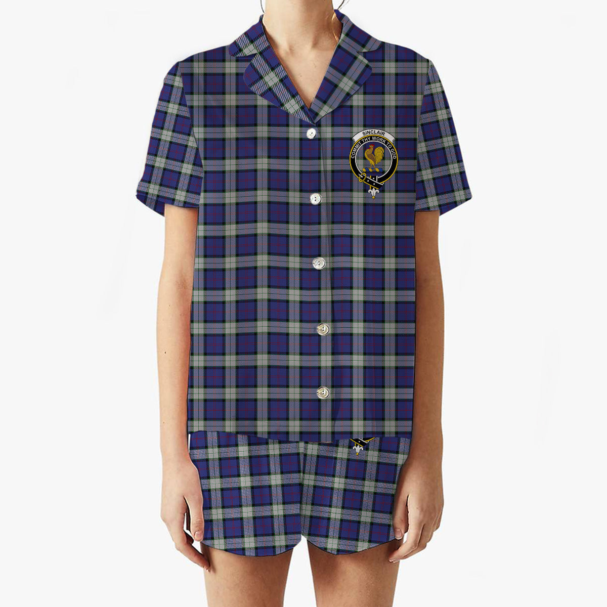 ScotsTee Shop Scottish Sinclair Dress Dance Crest Women's Short Sleeve Short Set Tartan Pyjama Set