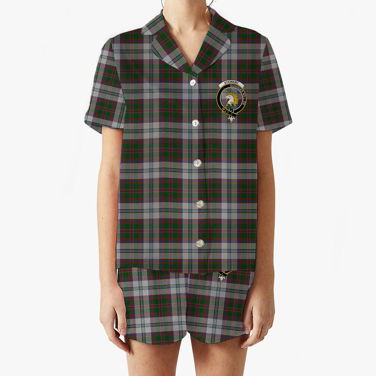 ScotsTee Shop Scottish Stewart of Appin Dress Crest Women's Short Sleeve Short Set Tartan Pyjama Set