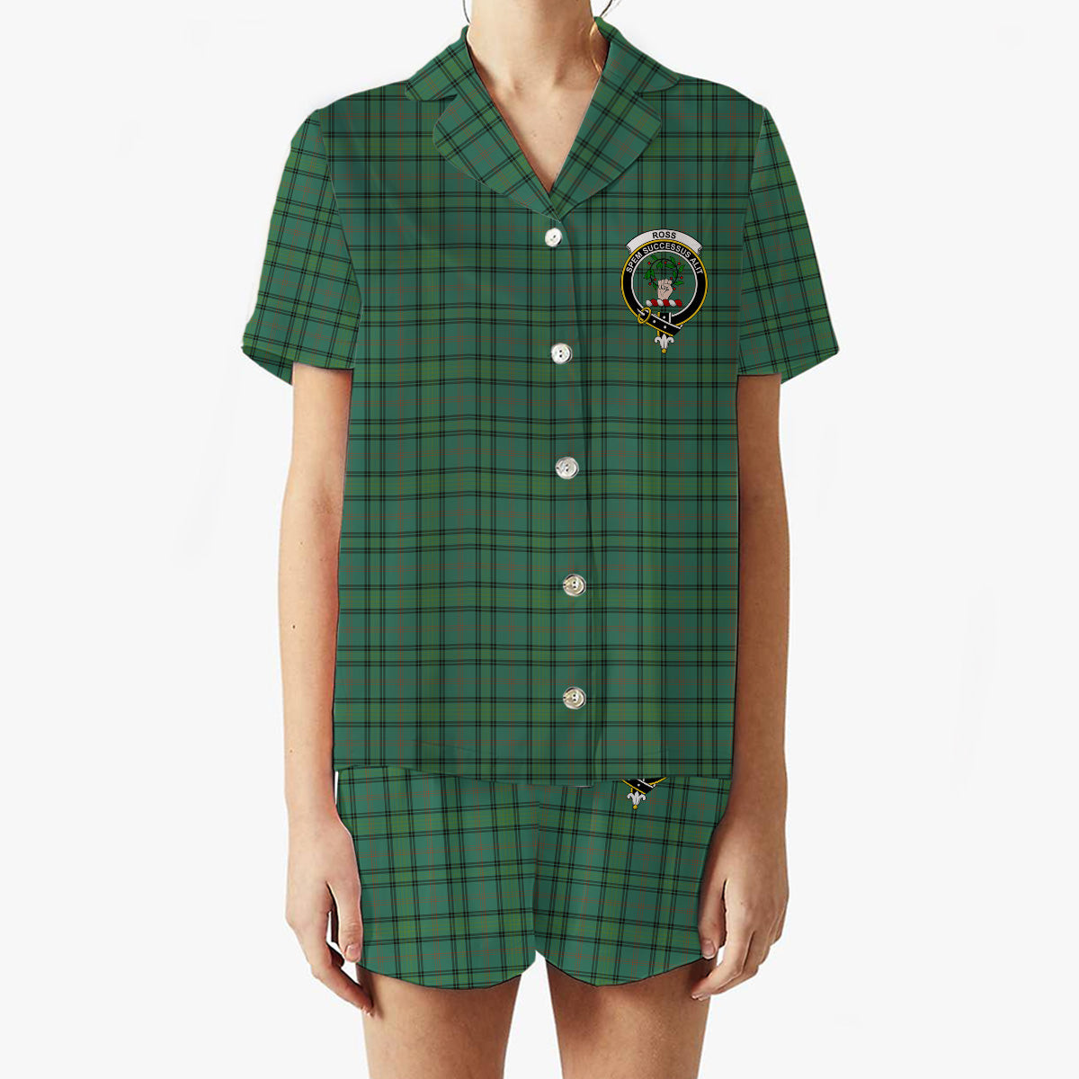 ScotsTee Shop Scottish Ross Hunting Ancient Crest Women's Short Sleeve Short Set Tartan Pyjama Set