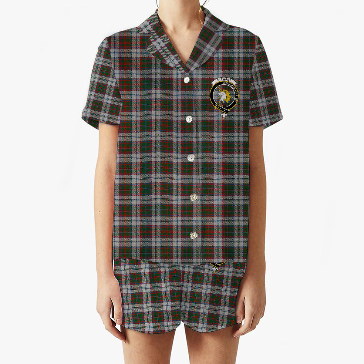 ScotsTee Shop Scottish Stewart of Appin Dress 1 Crest Women's Short Sleeve Short Set Tartan Pyjama Set
