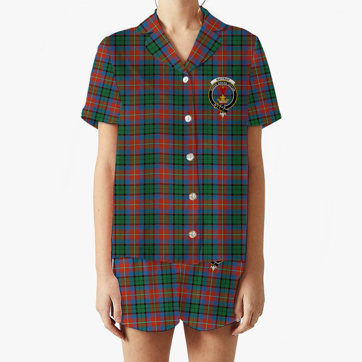 ScotsTee Shop Scottish Rattray of Lude Ancient Crest Women's Short Sleeve Short Set Tartan Pyjama Set