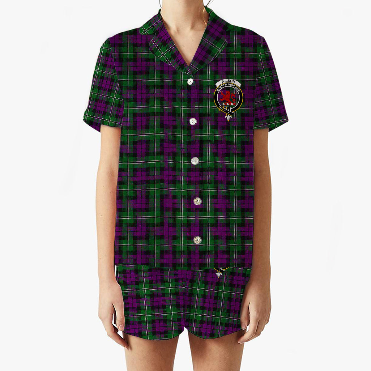 ScotsTee Shop Scottish Wilsons 175 Crest Women's Short Sleeve Short Set Tartan Pyjama Set