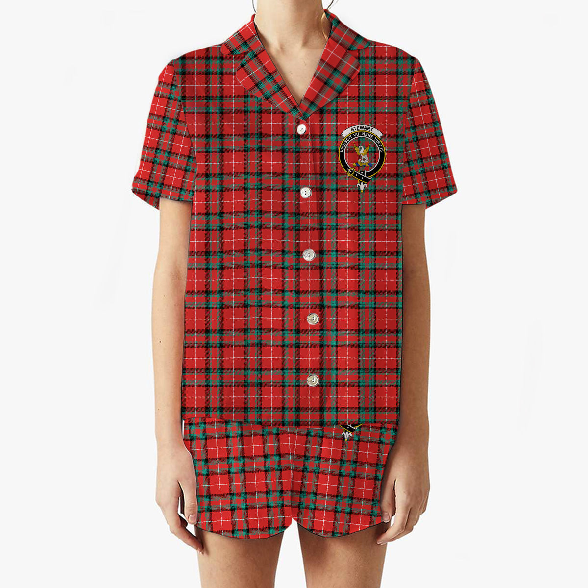 ScotsTee Shop Scottish Stewart (Stuart) of Bute Crest Women's Short Sleeve Short Set Tartan Pyjama Set