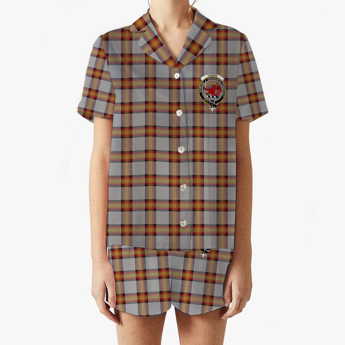 ScotsTee Shop Scottish Young, Christina Crest Women's Short Sleeve Short Set Tartan Pyjama Set