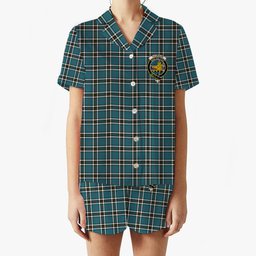 ScotsTee Shop Scottish Thomson Blue Ancient Clan Crest Women's Short Sleeve Short Set Tartan Pyjama Set