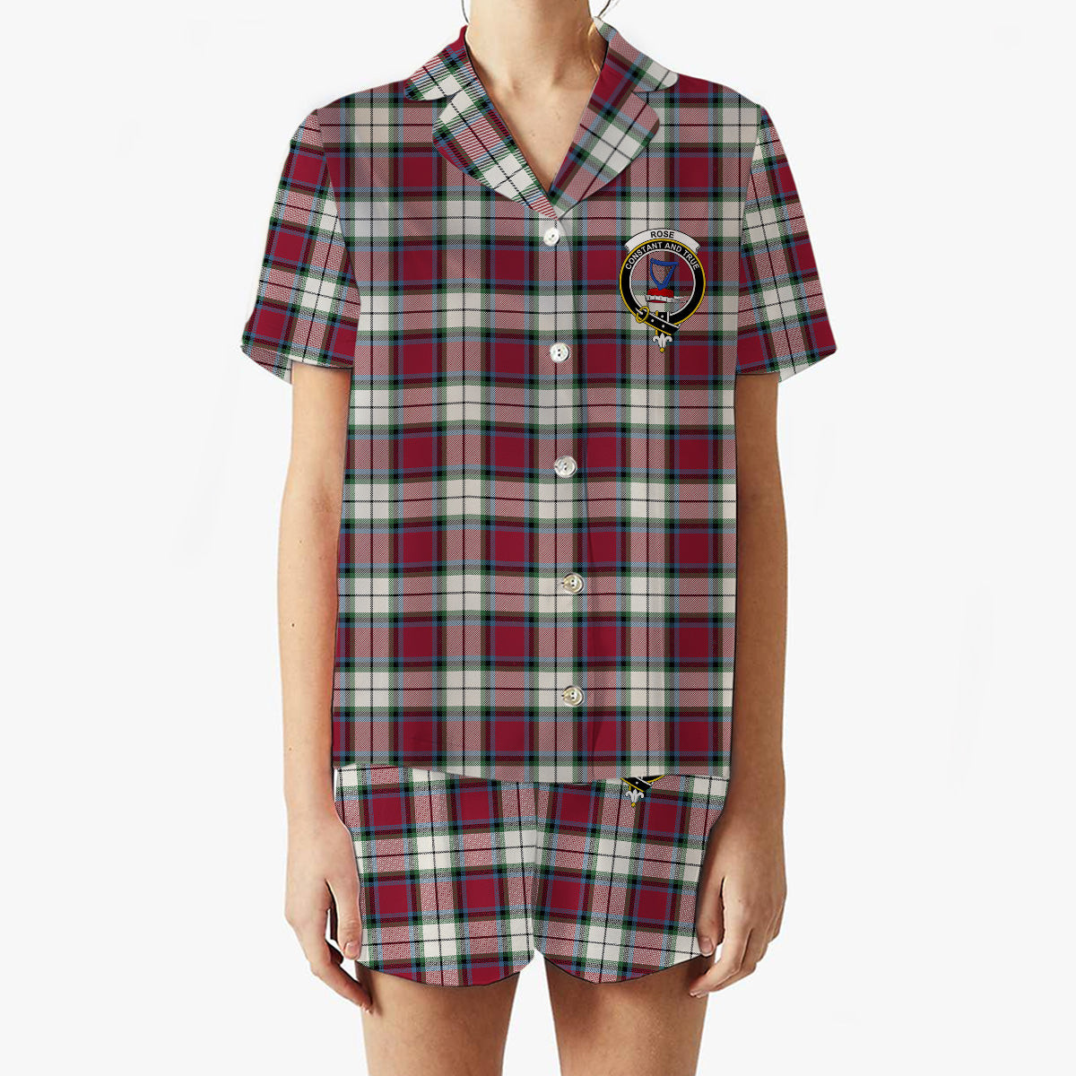 ScotsTee Shop Scottish Rose Dress Modern Crest Women's Short Sleeve Short Set Tartan Pyjama Set