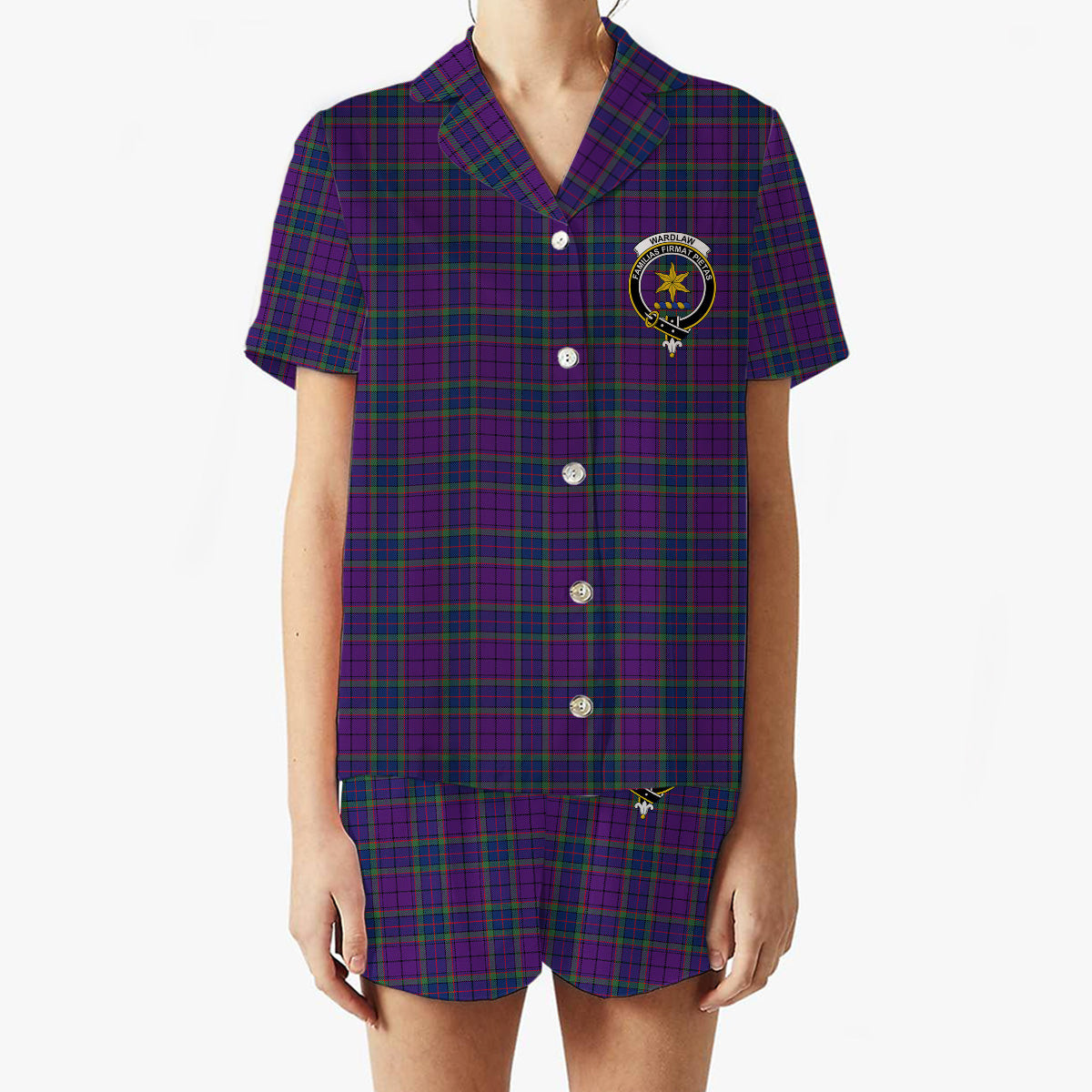 ScotsTee Shop Scottish Wardlaw Modern Crest Women's Short Sleeve Short Set Tartan Pyjama Set