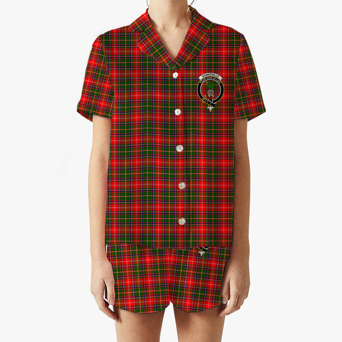 ScotsTee Shop Scottish Somerville Sc Crest Women's Short Sleeve Short Set Tartan Pyjama Set