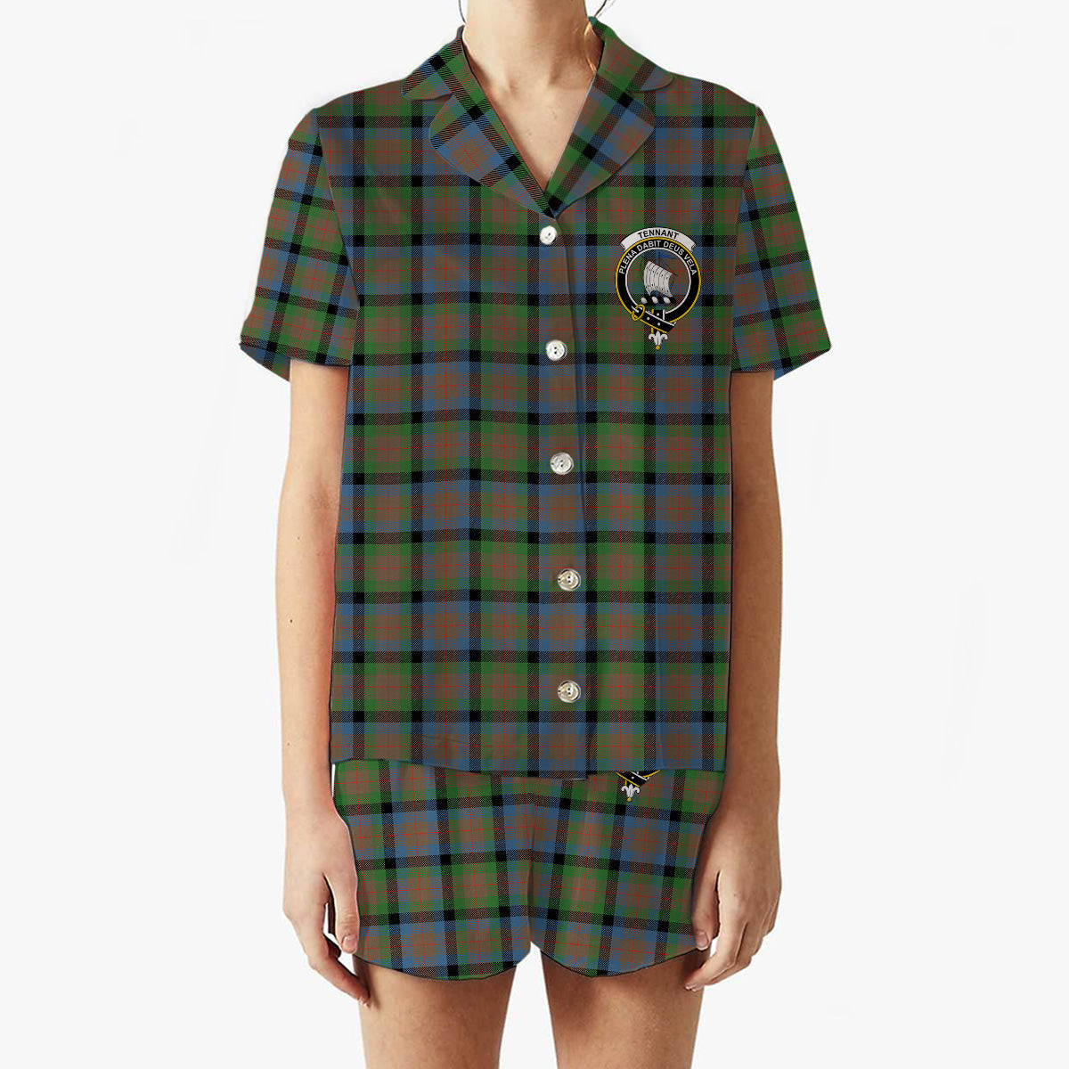 ScotsTee Shop Scottish Tennant Ancient Crest Women's Short Sleeve Short Set Tartan Pyjama Set