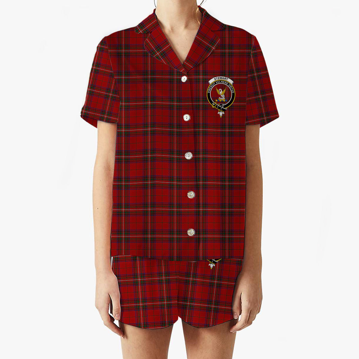 ScotsTee Shop Scottish Stewart of Rothesay 1 Crest Women's Short Sleeve Short Set Tartan Pyjama Set