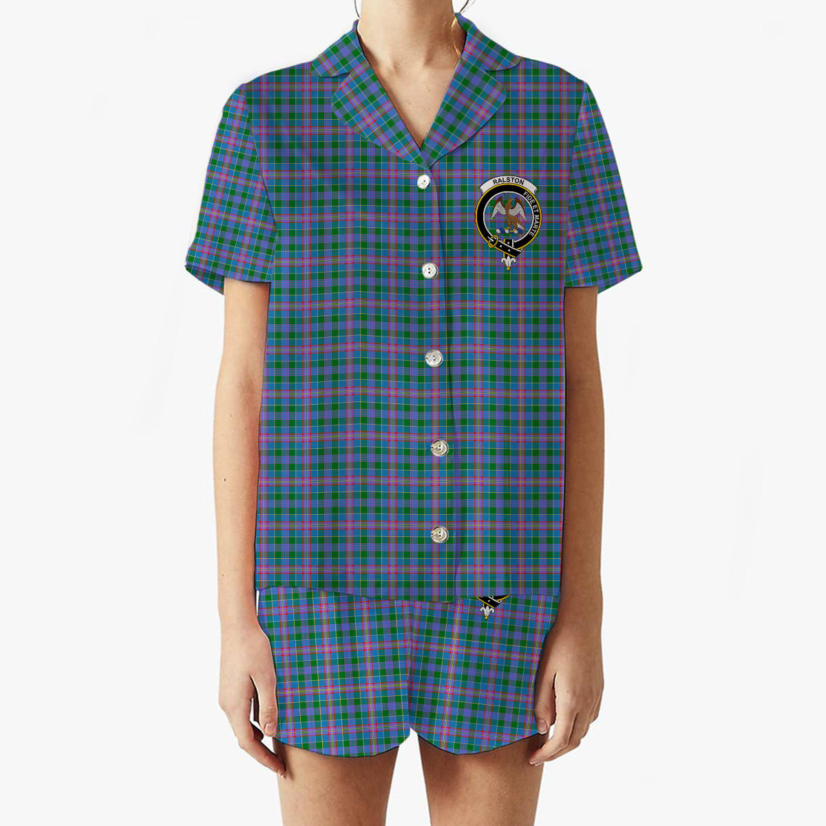 ScotsTee Shop Scottish Ralston Crest Women's Short Sleeve Short Set Tartan Pyjama Set