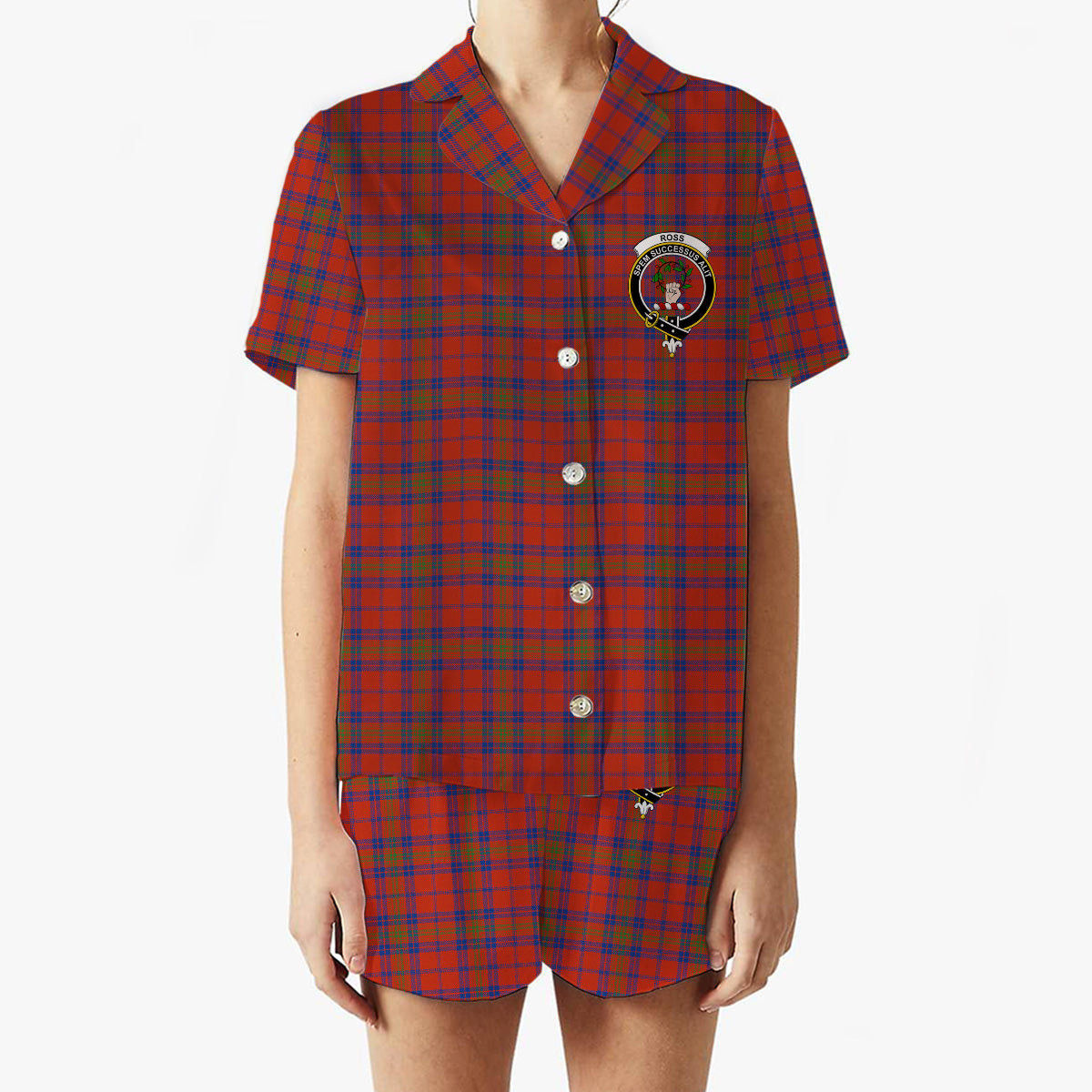 ScotsTee Shop Scottish Ross Old Ancient Crest Women's Short Sleeve Short Set Tartan Pyjama Set