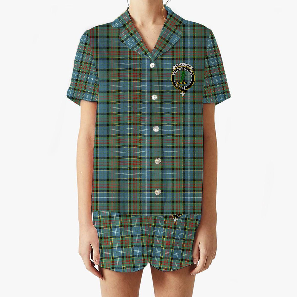 ScotsTee Shop Scottish Porterfield Crest Women's Short Sleeve Short Set Tartan Pyjama Set