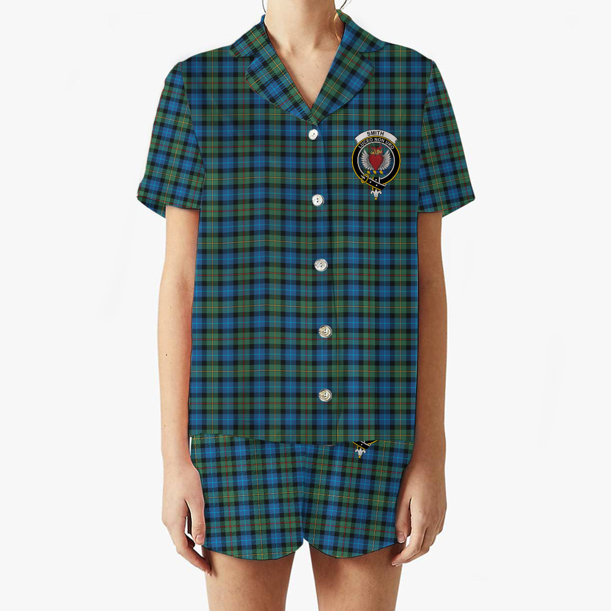 ScotsTee Shop Scottish Smith Ancient Crest Women's Short Sleeve Short Set Tartan Pyjama Set