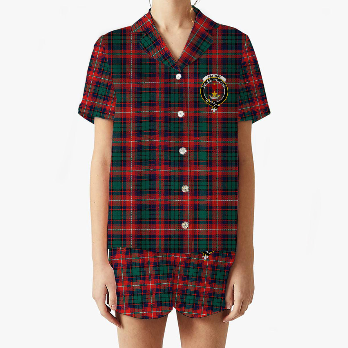 ScotsTee Shop Scottish Rattray of Lude Modern Crest Women's Short Sleeve Short Set Tartan Pyjama Set