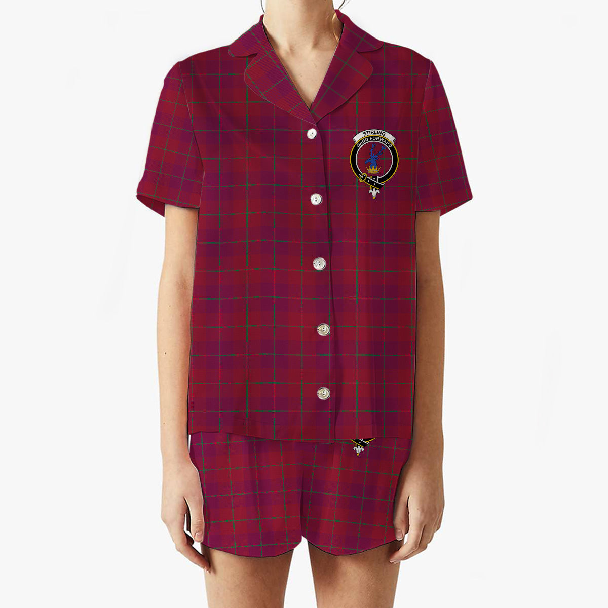 ScotsTee Shop Scottish Stirling of Keir Modern Crest Women's Short Sleeve Short Set Tartan Pyjama Set