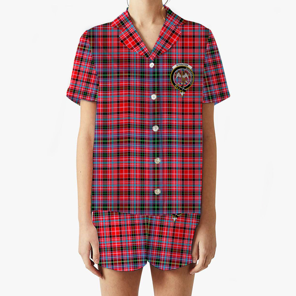 ScotsTee Shop Scottish Straiton Crest Women's Short Sleeve Short Set Tartan Pyjama Set