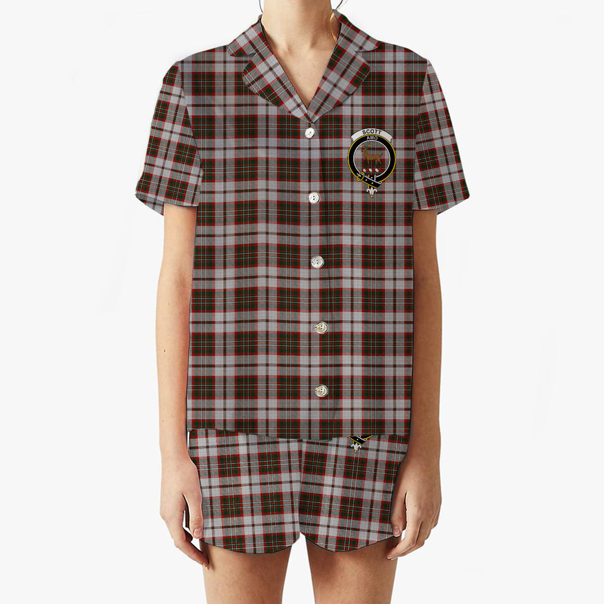 ScotsTee Shop Scottish Scott Dress Crest Women's Short Sleeve Short Set Tartan Pyjama Set