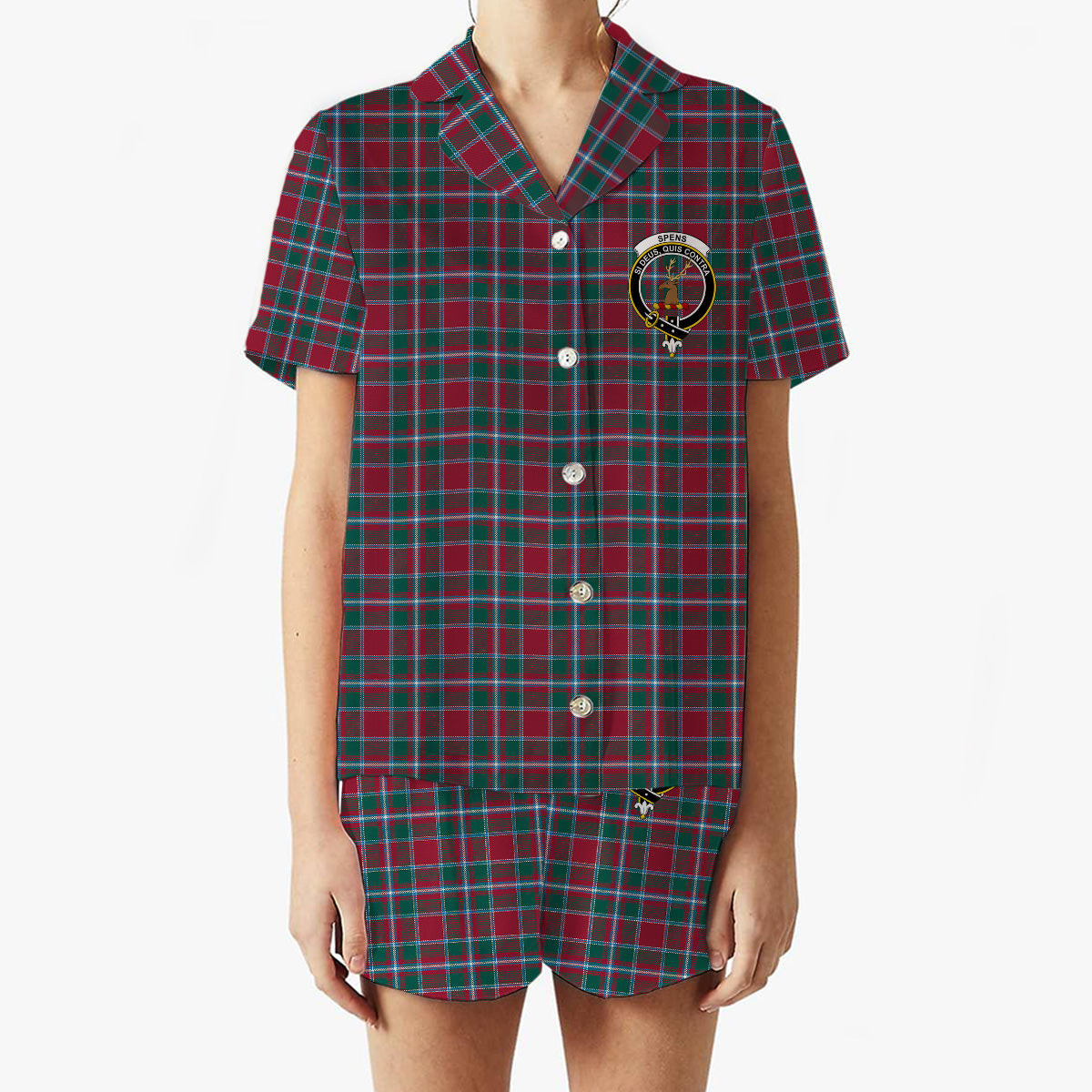 ScotsTee Shop Scottish Spens Modern Clan Crest Women's Short Sleeve Short Set Tartan Pyjama Set